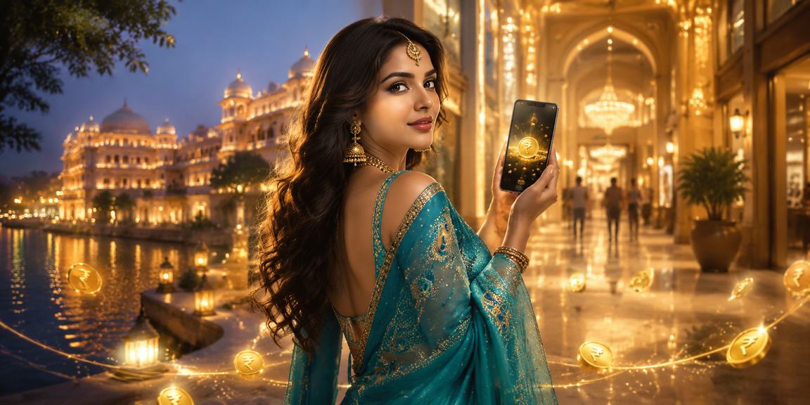 Indian woman enjoying live casino on mobile device
