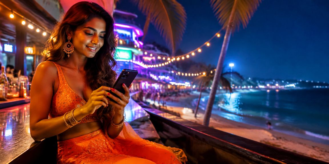 Mobile phone with live casino game on beach background