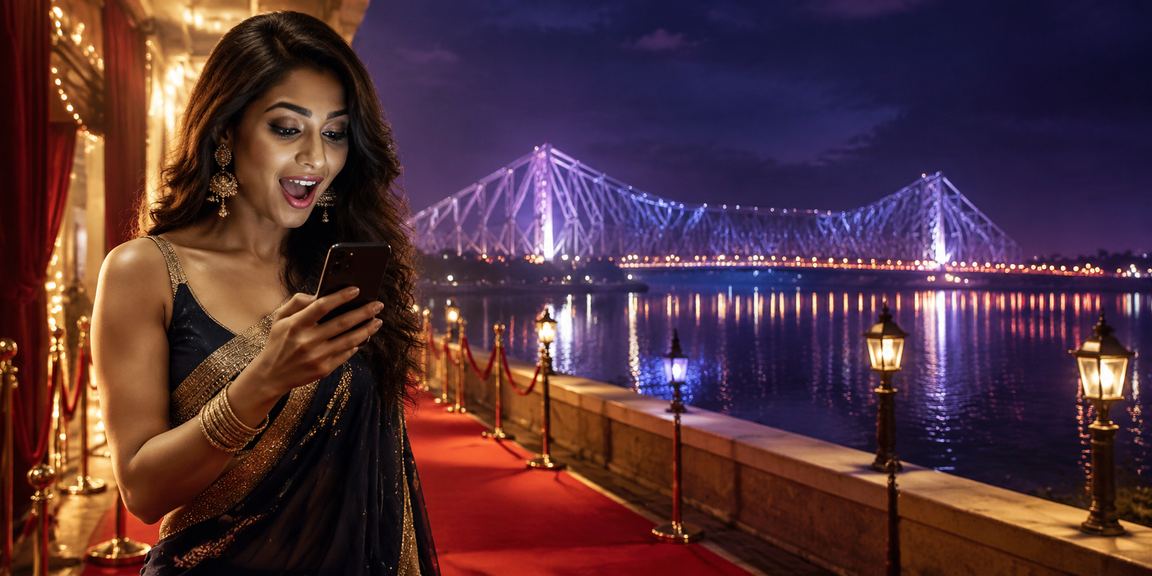 Joyful bettor using mobile app in Kolkata